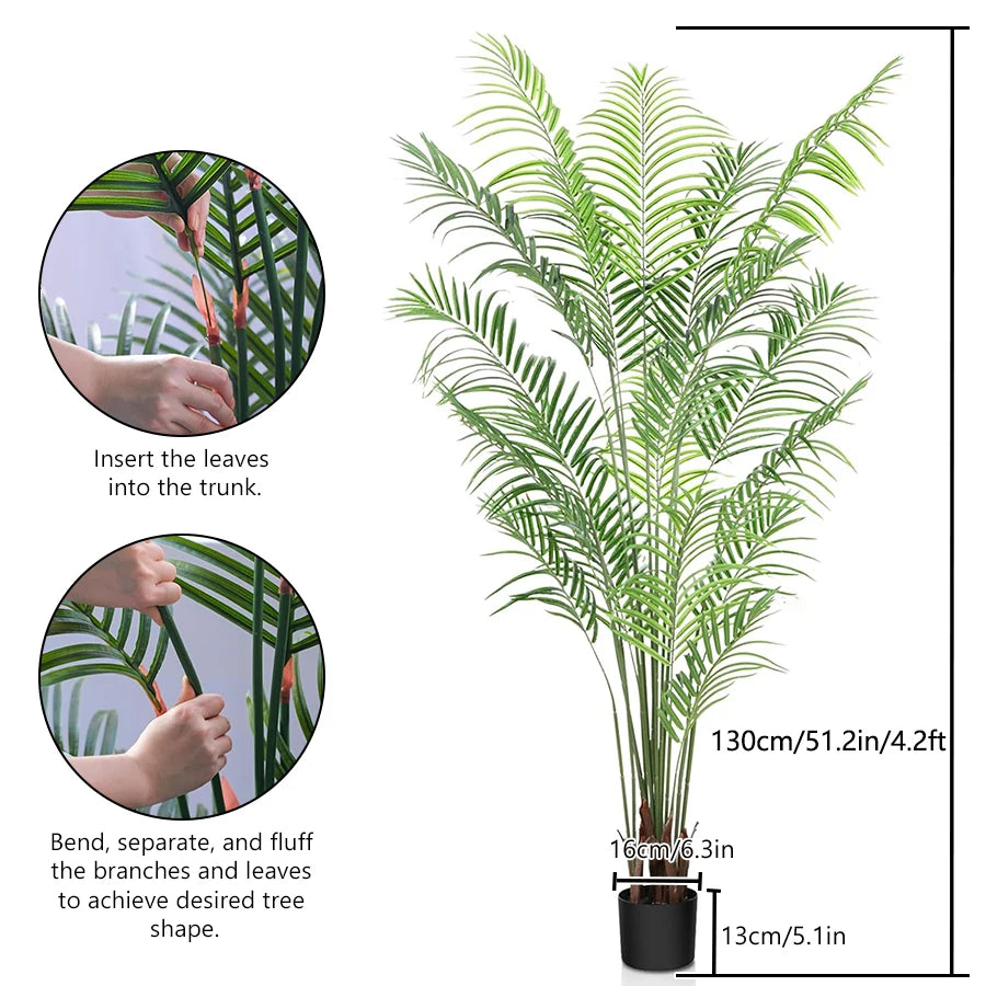 130cm Large Artificial Palm Tree with pot Tropical Fake Plants Areca Palm Tree Decoration for Indoor and Outdoor Living Room