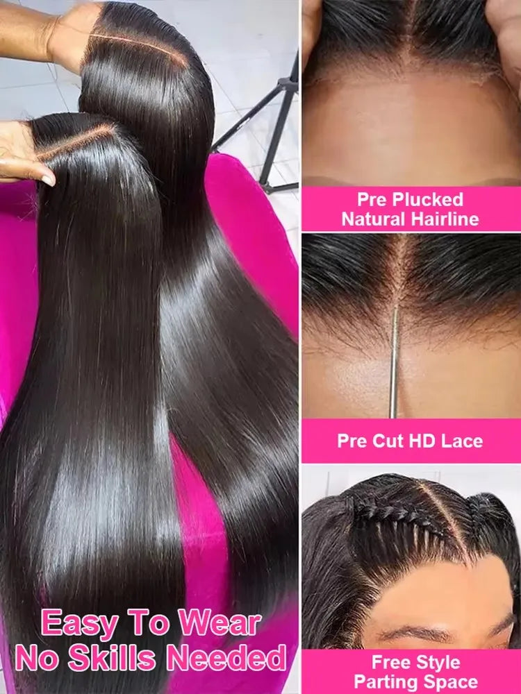 250% High Density Brazilian 30 40Inch Glueless Wig Human Hair Bone Straight 13x4 HD Lace Frontal Human Hair Wigs 7x5 Closure Wig